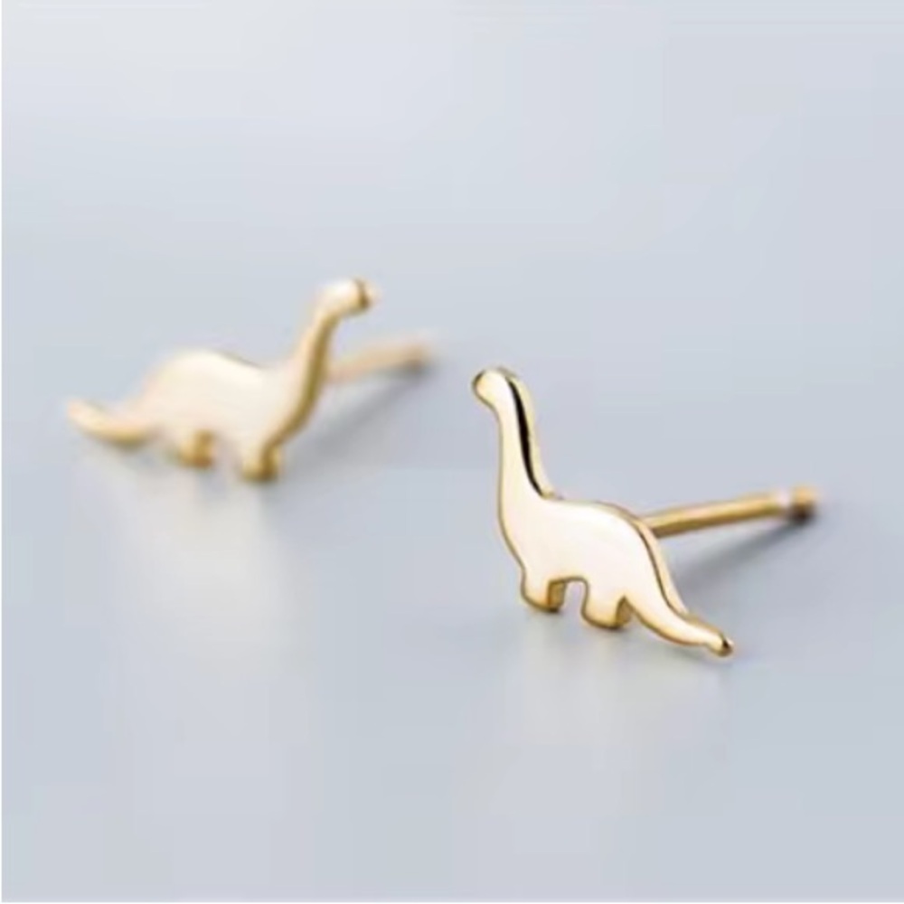 NEW Tiny Dinosaur stud Earrings Stainless Steel Gold color - Boutique